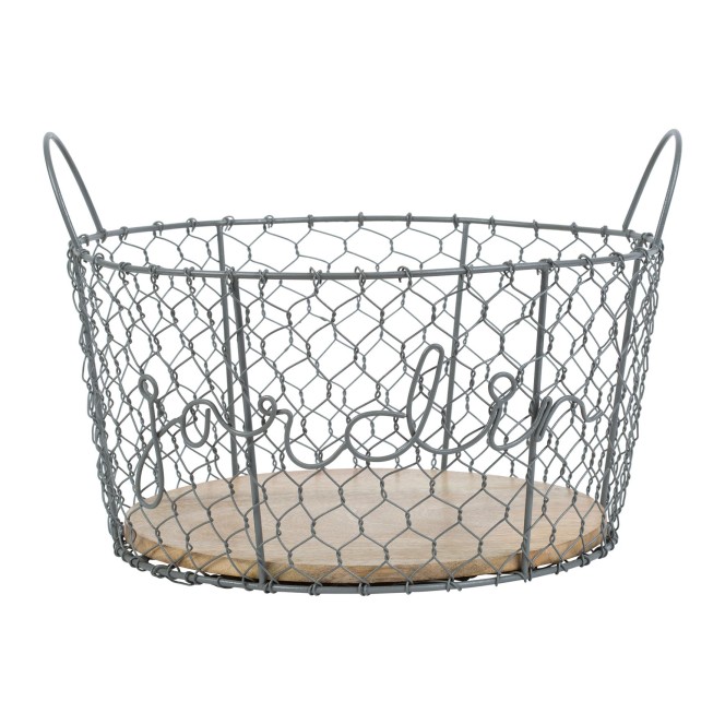Panier Jardin Gresille Gris D35Xh25Cm Fer+Bois