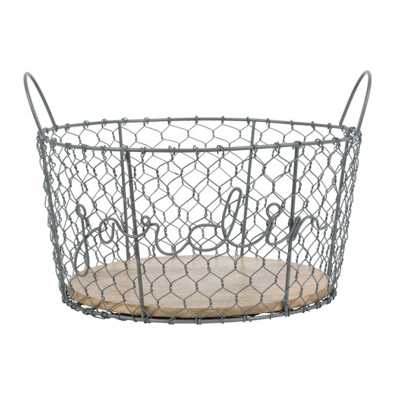 Panier Jardin Gresille Gris D35Xh25Cm Fer+Bois