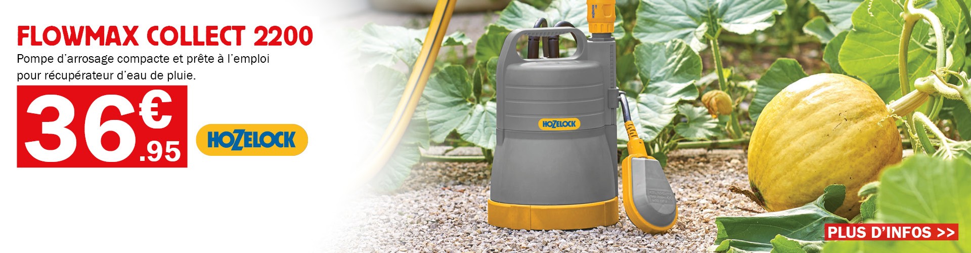 Flowmax Collect 2200 : Pompe d’arrosage compacte et prête à l’emploi pour récupérateur d’eau de pluie.